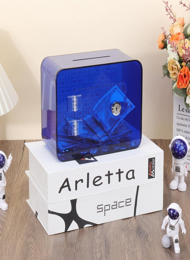GerayMer Piggy Bank, Acrylic Money Saving Box with Key, Openable Savings Jar for Cash and Coin, with Money Target and Numbers, $1000 Challenge Money Jar, Coin Box for Birthday (Blue) - Image 3